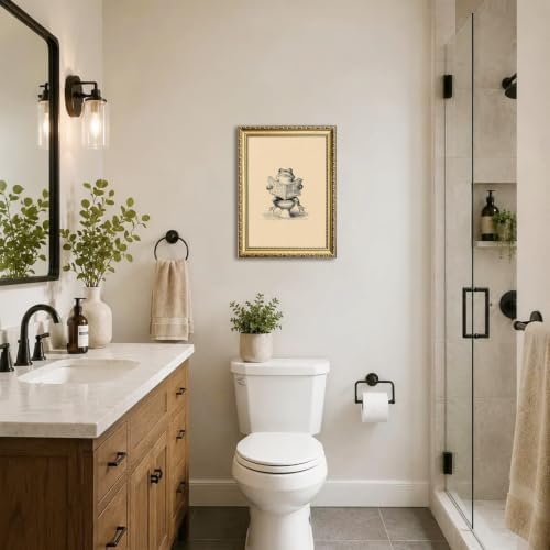 Funny Frog Bathroom Wall Art Vintage Frog on the Toilet Reading Newspaper Wall - Image 4