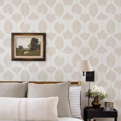 Dimoon Modern Peel and Stick Wallpaper Beige Leaf Contact Paper Botanical by DIYYOURMOON