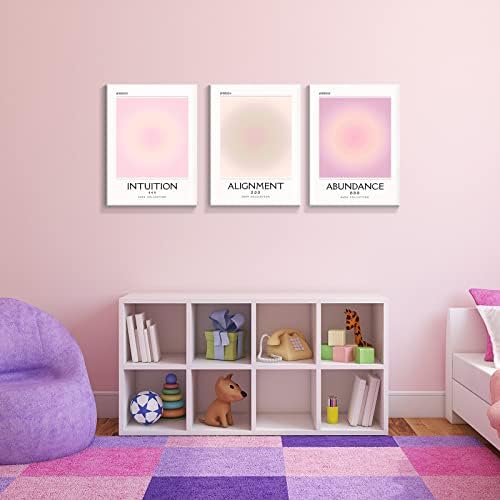 Framed 3 Piece Pink Gradient Aura Spiritual Canvas Wall Art Trippy Positive - Image 5