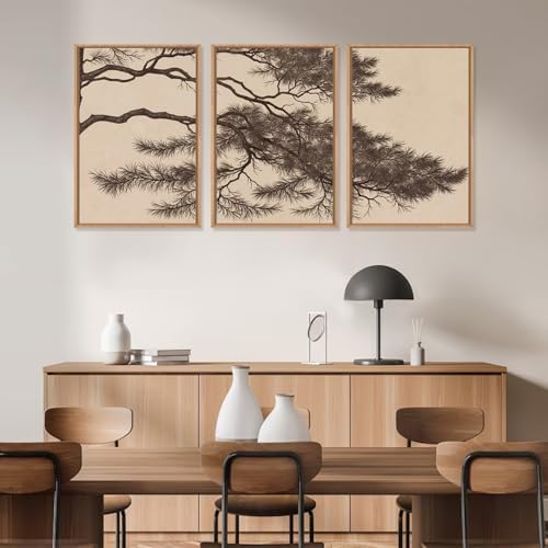 LHIUEM Large Vintage Pine Tree Branch Framed Canvas Wall Art, Sketch Botanical - Image 3