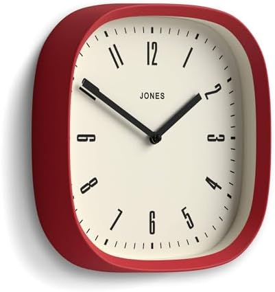 JONES CLOCKS® Marvel wall Clock | Modern Retro Rounded Square Clock | 10" | Red - Image 2
