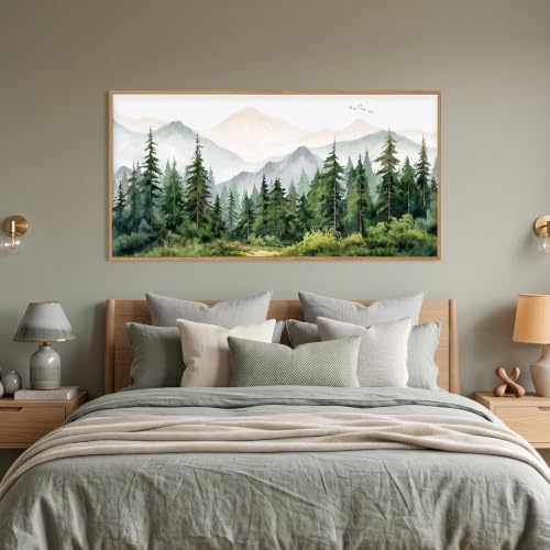 Green Forest Mountain Range Framed Canvas Wall Art -20''x40'' - Image 5