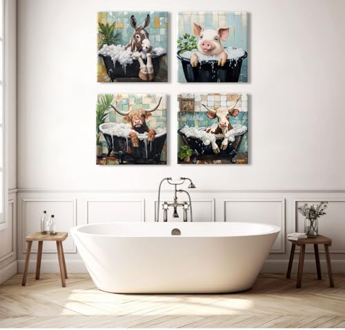 Funny Kids Bathroom Decor Cute Animals Wall Art Farmhouse Baby Room Decor - Image 4