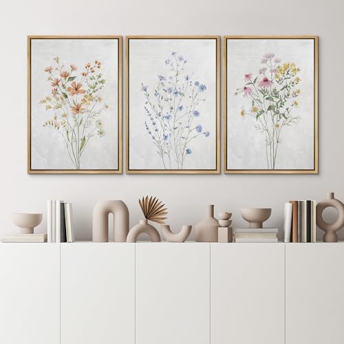 MUDECOR Framed Canvas Print Wall Art Botanical Elegance Trio of Floral - Image 3