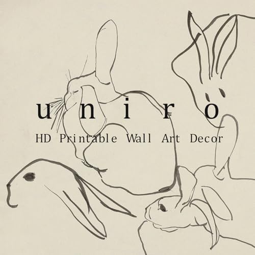 uniro Abstract Easter Bunnies Wall Art Decor, Animal Rabbit Drawing Etching - Image 6