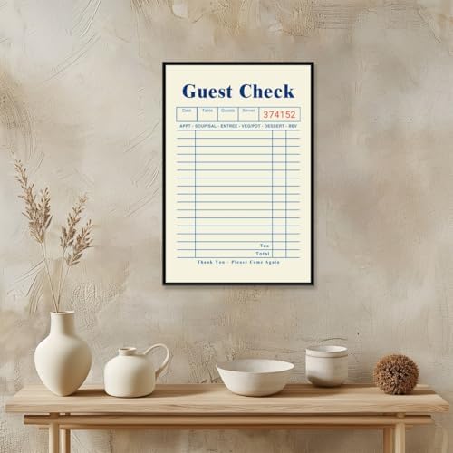 Blue Blank Guest Check Posters Trendy Retro Wall Art fun Diner Art Canvas Print - Image 4