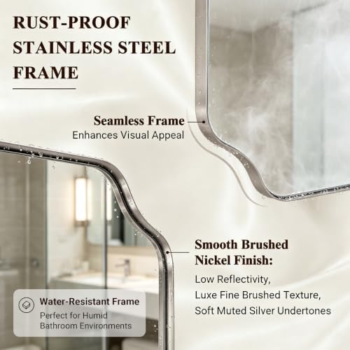ANDY STAR 26"x38" Brushed Nickel Scalloped Rectangle Mirror - Image 4