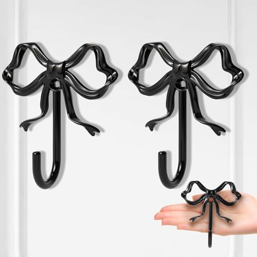 2 PCS Large Size Black Bow Wall Hook, Metal Hooks, Bow Room Decor Hooks by XHIPY