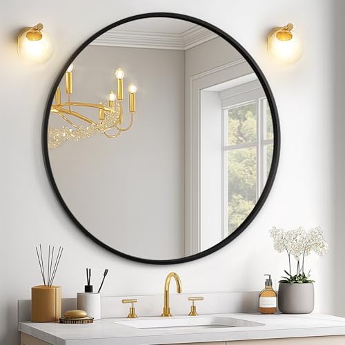 USHOWER 24 Inch Black Round Mirror by USHOWER