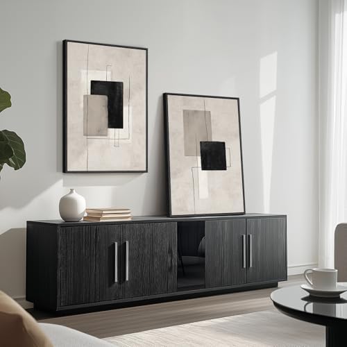 Large Framed Neutral Black Beige Abstract Wall Art Decor Set of 2, 20x30 In - Image 4