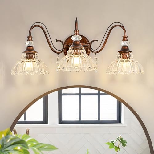 Vintage Bathroom Vanity Light, 3-Light Matte Antique Red Bronze Finish Wall by Unknown