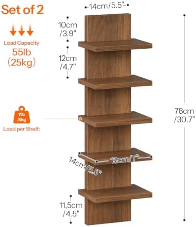 HOOBRO 5 Tier Wall Shelf Unit for Storage, 2 Pack Floating Shelves for Wall - Image 3