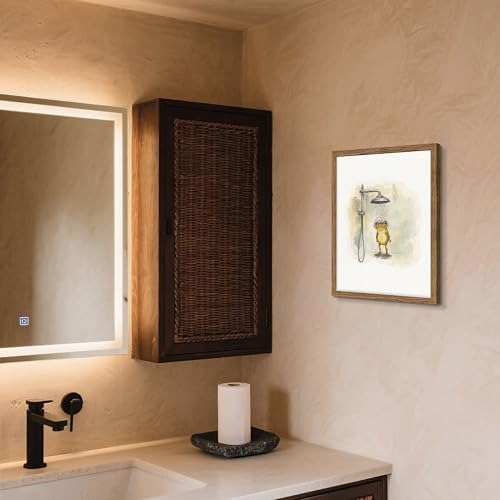 Framed Funny Frog Canvas Wall Art, Cute Frog Showering in Bathroom Canvas Prints - Image 6