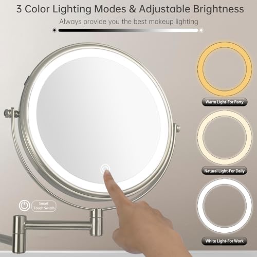 JANEEVA 8" Wall Mounted Lighted Makeup Mirror, Rechargeable Double Sided 1X/10X - Image 3