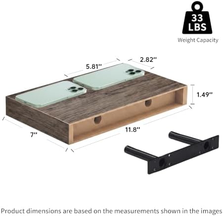 Smoke Gray Floating Shelves for Bathroom, 12 Inch Shelf Set of 2 - Image 3
