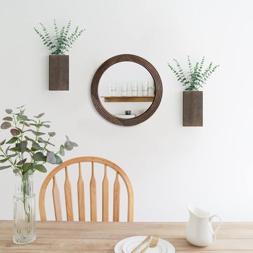 LOSOUR Round Mirror, Farmhouse Decor Solid Wood Frame Wall Circle Mirror - Image 5