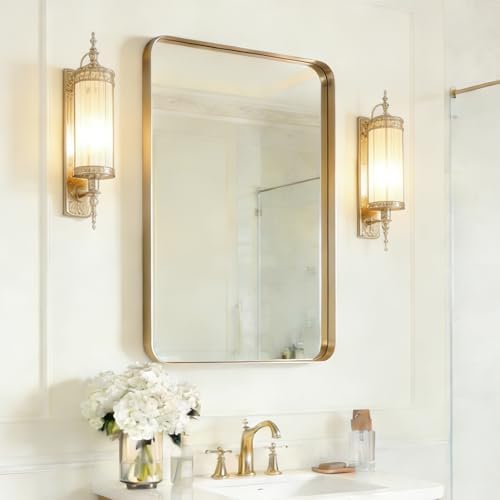 USHOWER Gold Bathroom Mirror 24"x36", Rectangle Mirror by USHOWER