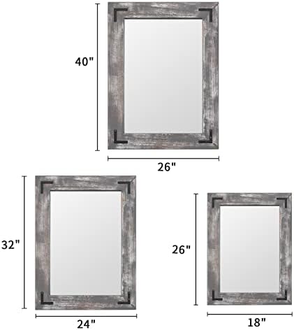 YOSHOOT Rustic Wooden Framed Wall Mirror, Natural Wood Bathroom Vanity Mirror - Image 3