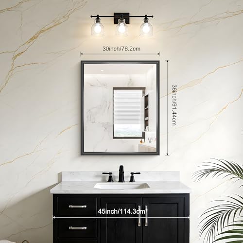 Bathroom Mirror, 36 x 30 inch Brushed Black Rectangle Mirror, 0.6" Thickened - Image 2