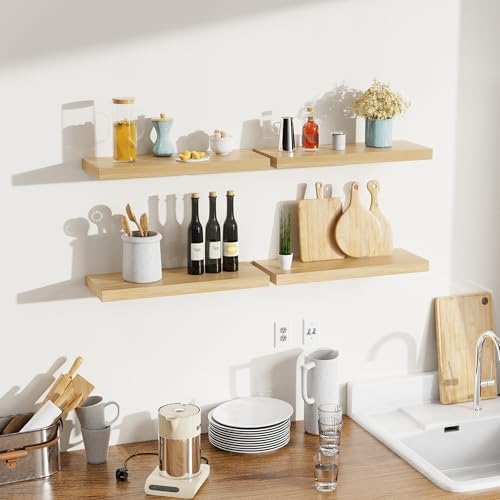 Bellsal Floating Shelves for Wall, Maple Wood Wall Shelf Set of 4, Living Room - Image 5
