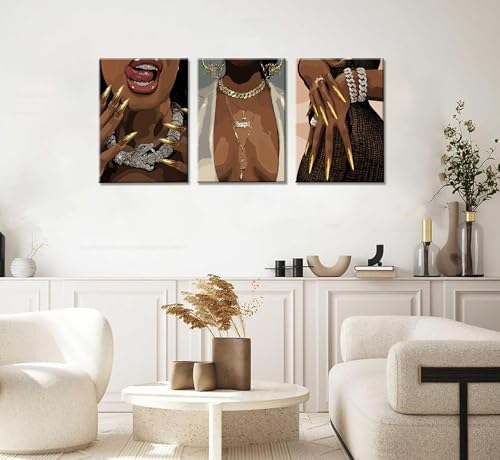 3 Pcs Afro Black Woman Canvas Wall Art African American Men Black Decorate - Image 4