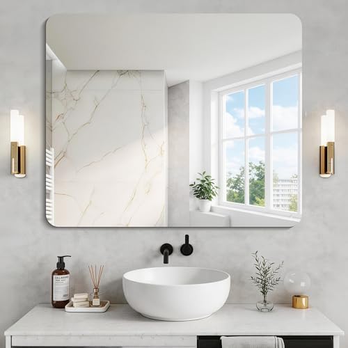 CILIBER Frameless Mirror, 30x36 Inch Rectangle Bathroom Mirror Rounded Corner - Image 2