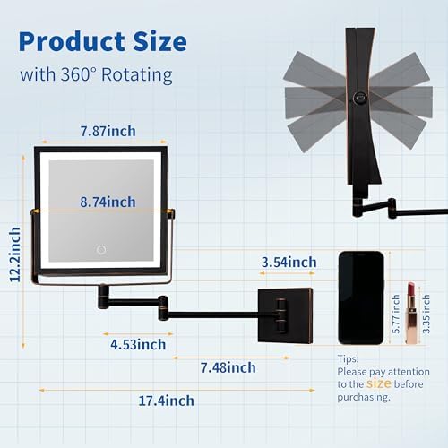 Ruacq Wall Mounted Makeup Mirror - Image 6