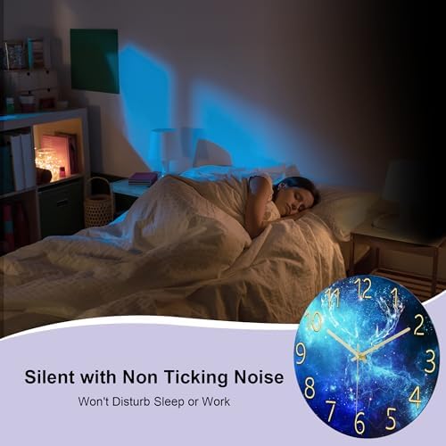 Lafocuse 12 Inch Blue Wall Clock Silent Non Ticking, Galaxy Glass Clocks - Image 4