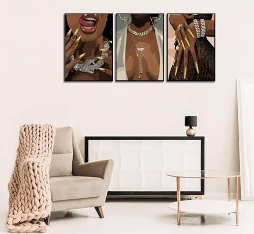 HHN 3 Pcs Black Woman Wall Art African American Black Female Pictures - Image 3