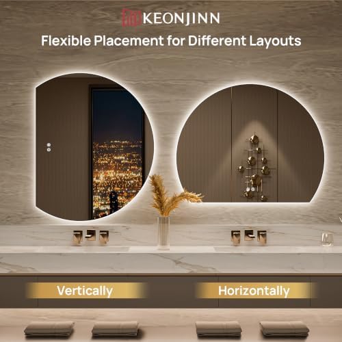 Keonjinn 30"x24" Half Moon Mirror Backlit, 3 Color Lights, Tempered Glass - Image 7