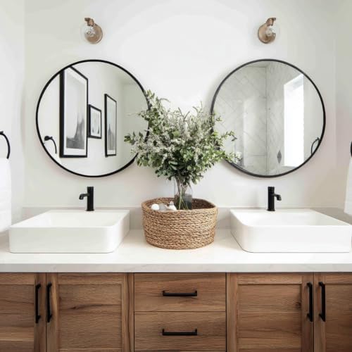Sunniry Round Mirror 22 inch, 2 Pack Black Circle Mirror, Matte Metal Frame - Image 4