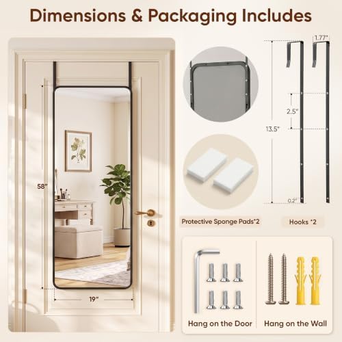 Suidia Full Length Mirror Over the Door&Wall Mounted, HD Shatterproof, Hanging - Image 5