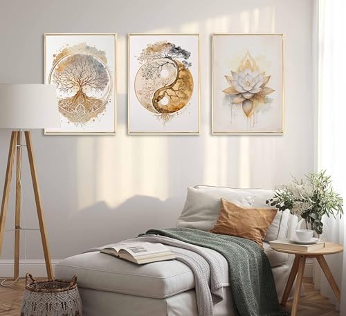 Tree of Life Canvas Wall Art Lotus Zen Painting Picture Wall Decor Abstract Yin - Image 4
