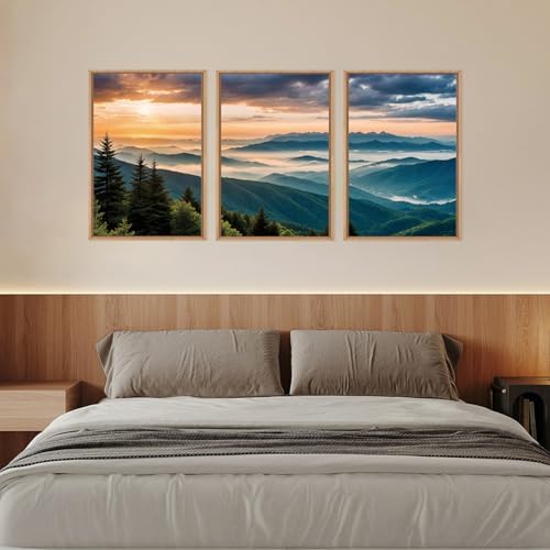 LHIUEM Large Nature Mountain Sunrise Framed Canvas Wall Art, Abstract Landscape - Image 5
