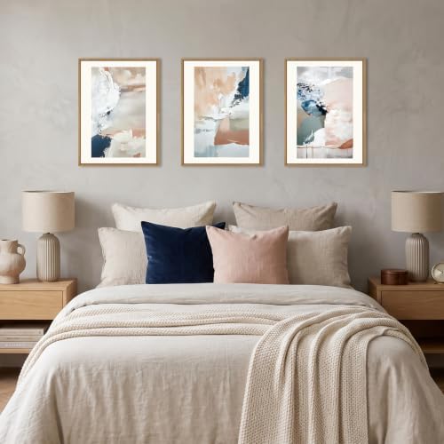 Abstract Brush Strokes Framed Canvas Wall Art, Neutral Navy Blue Wall Decor - Image 4