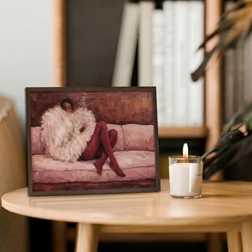 Vintage Framed Impressionist Wall Art, Elegant Woman Lounging on Sofa Canvas - Image 2