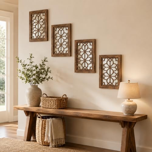 Set of 4 11x15 Inch Rectangular Shatterproof Maroon Decorative Wall Mirrors - Image 6