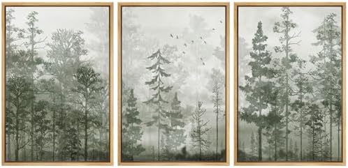 MUDECOR Framed Wall Art Print Set Minimalist Forest Mist by MUDECOR
