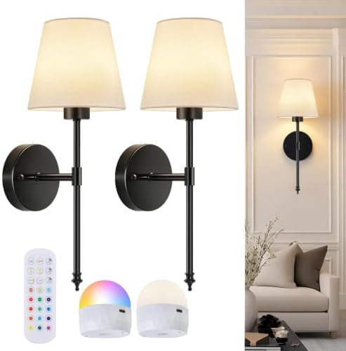 Battery Operated Wall Sconces Set of 2, Wireless Battery Wall Light by SoodMi