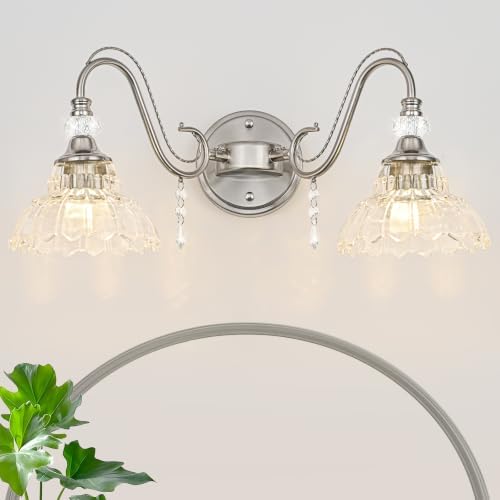 Brushed Nickel Bathroom Vanity Light, 2-Light Nickel Finish Wall Sconce by Unknown