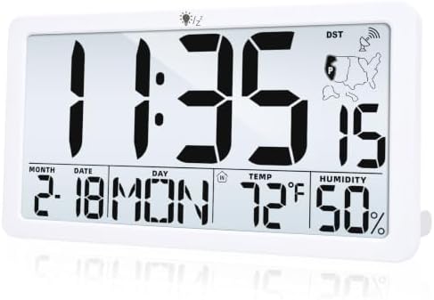 Atomic Digital Wall Clock, Large 9.72" LCD Alarm Clock by Unknown