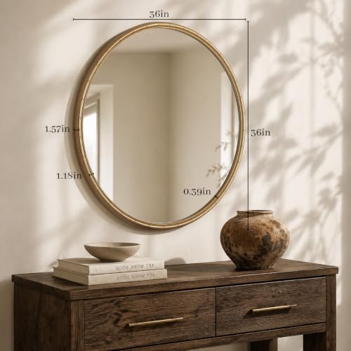 WallBeyond 36 Inch Gold Round Wall Mirror, Circle Mirror - Image 4