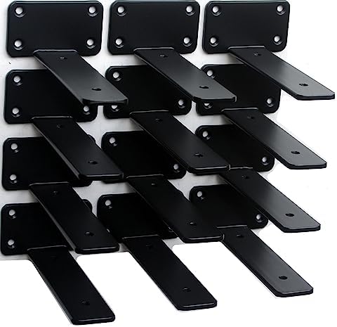 12 Pack - 5 inch Black Hidden L Shelf Bracket Iron Floating Shelf Brackets by MHMYDZ