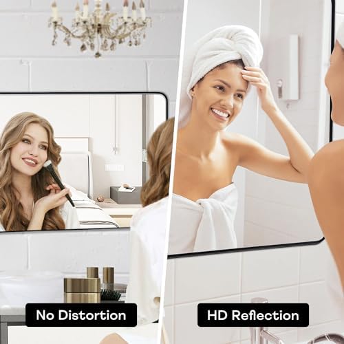 Black Bathroom Mirror 30x40in, Metal Framed Rounded Rectangle Wall - Image 4