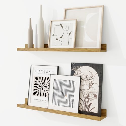 RICHFOCUS Picture Ledge Shelf, 24 inch Floating Shelves Set of 2, Wood Wall by RICHFOCUS