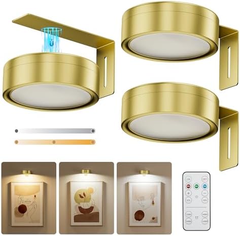 3-Pack Gold Picture Lights for Wall, Battery Operated by Yarnock
