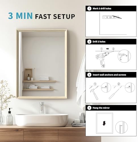Oak Wood Effect Framed Wall Mirror, 36x40 Rectangle Mirror - Image 5