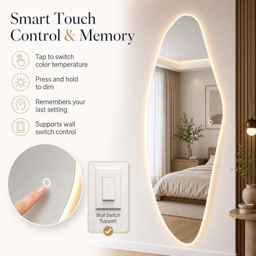 LAIYA 65" L x 24" W Irregular LED Full Length Mirror, Frameless Lighted Full - Image 5