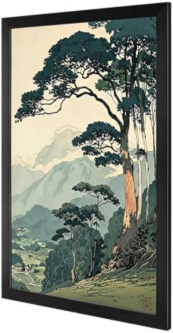Black Framed Pine Mountain Landscape Canvas Wall Art 16x20in - Image 2