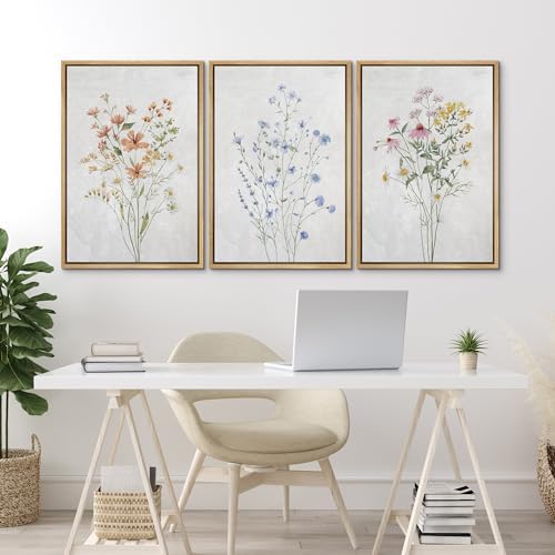 MUDECOR Framed Canvas Print Wall Art Botanical Elegance Trio of Floral - Image 4